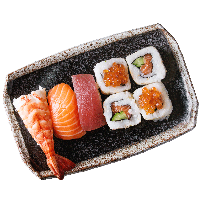 Restaurante de sushi y wok take away. Sushi-set-nigiri-and-rolls